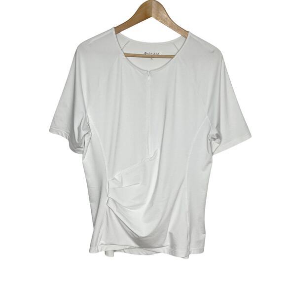 Athleta Short Sleeve Quarter Zip Top XL White Draped Back Zip Pocket Workout - Picture 1 of 9